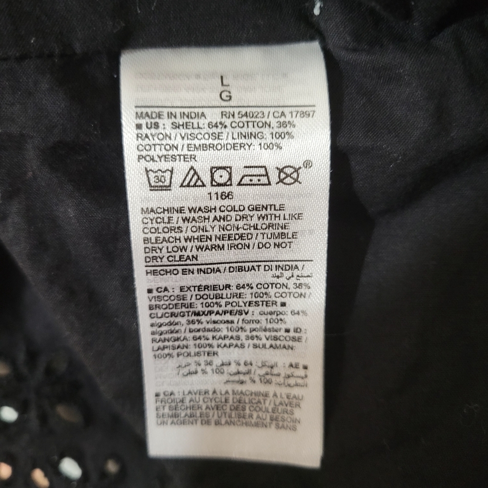 Old Navy Women's L Black Eyelet Hem Smocked Waist Sun Dress Boho Cotton - Picture 4 of 4